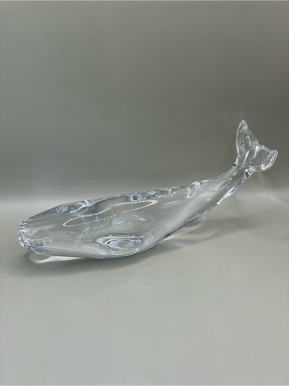 Baccarat France Clear Crystal Glass Art Whale 9” Long Figurine Paper Weight